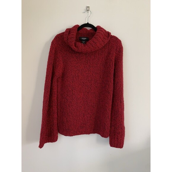 Express Sweaters - NWT Express Women's Chunky Knit Red Turtleneck Sweater Flared Sleeve- Size Large